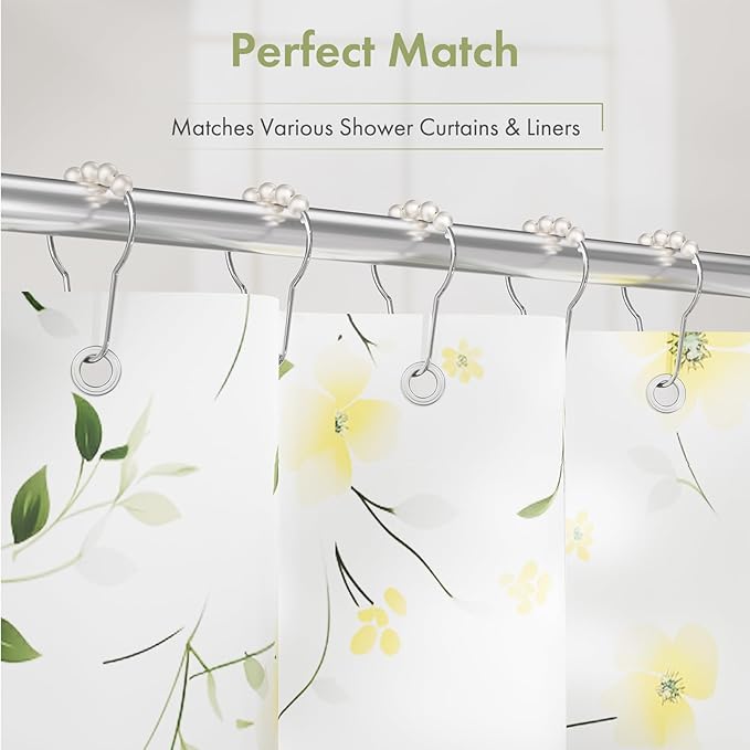 Amazer White Shower Curtain Hooks, Shower Curtain Hooks, Decorative Stainless Steel Shower Curtain Hooks for Bathroom, 12 PCS Shower Hooks for Curtain, Decorative Shower Hooks for Shower Curtain