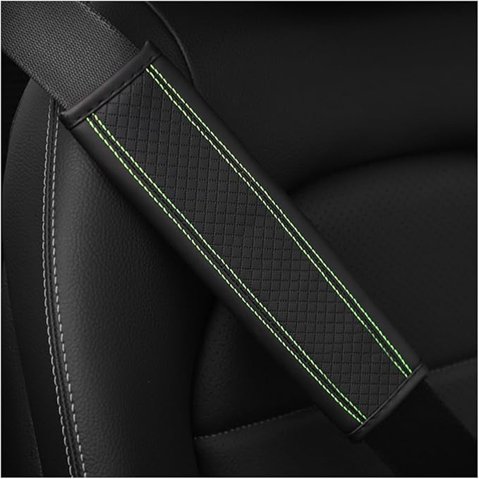 Car Seat Belt Pads, 2 Pack Fiber Leather Seatbelt Shoulder Strap Covers, Comfort Driving & Protect Your Neck, Universal Safety Strap Cover for Auto SUV Truck Airplane Backpack (Black/Green)