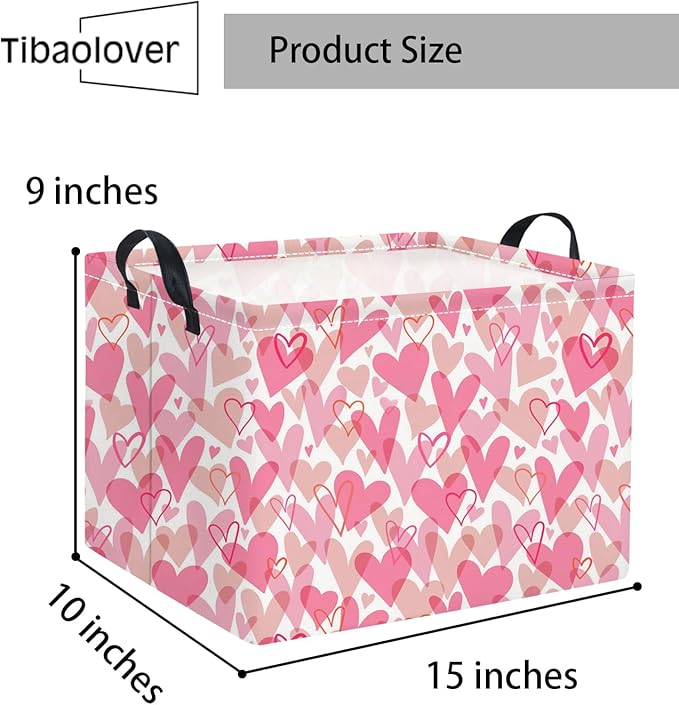 TIBAOLOVER Rectangular Valentines Basket for Women Girls Storage Bin Organizer Box Shelf Room Decor(Romantic Hearts)