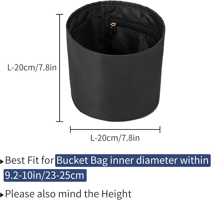 NOTAG Purse Organizer Insert Nylon Round Bucket Bag Organizer for Handbag Small Tote Dividers Insert (Black)