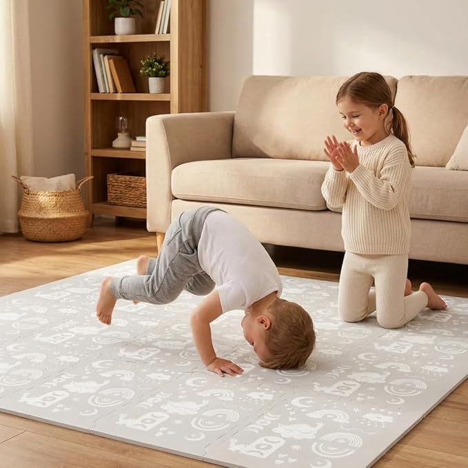 Premium Soft Foam Play Mat for Baby, 5.6 x 4 ft, Easy to Clean - The Perfect Modern Foam Playmat Fits Nicely with Your Kids Playroom Or Home Decor 0.5" Thickness (RainBoho)