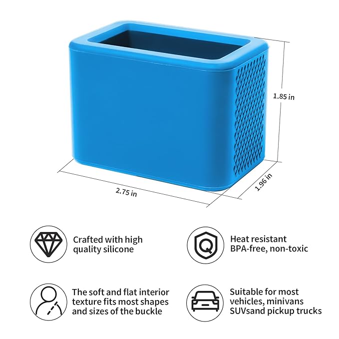 2 Pack Silicone Seat Belt Buckle Holder, Seat Belt Buckle Booster for Kids, Durable Silicone Material, Easy Access to The Buckles of Rear Seats, Car Accessories, Suitable for Most Car Models (Blue)