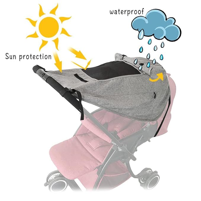 Universal Stroller Sun Shade UV Sun Protection Shade Blackout Cover Waterproof Baby Stroller Cover UPF50+ Pushchair Shield Canopy with Viewing Window Detachable Rain Sunshade Canopy Shield Pram Buggy