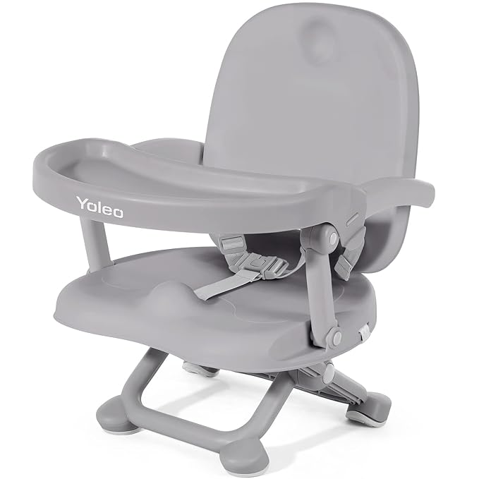 YOLEO Baby High Chair Booster Seat for Dining Table, Foldable High Chairs with Adjustable Heights, Travel Booster Seat with Removable Tray