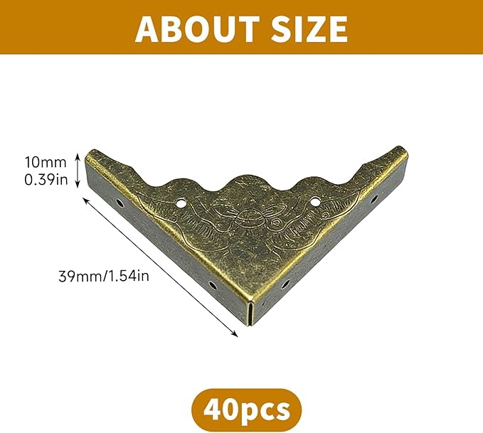 40 Pcs Metal Furniture Corner Protector,Antique Decorative Corner for Jewelry Box,for Storage Box Jewelry Case Cabinet Wooden Chest Etc. (Antique Bronze)