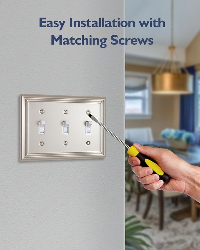 2-Pack Light Switch Cover, Satin Nickel Triple Toggle Wall Plate, Metal Switch Plate Cover, Midsize, A031 Series