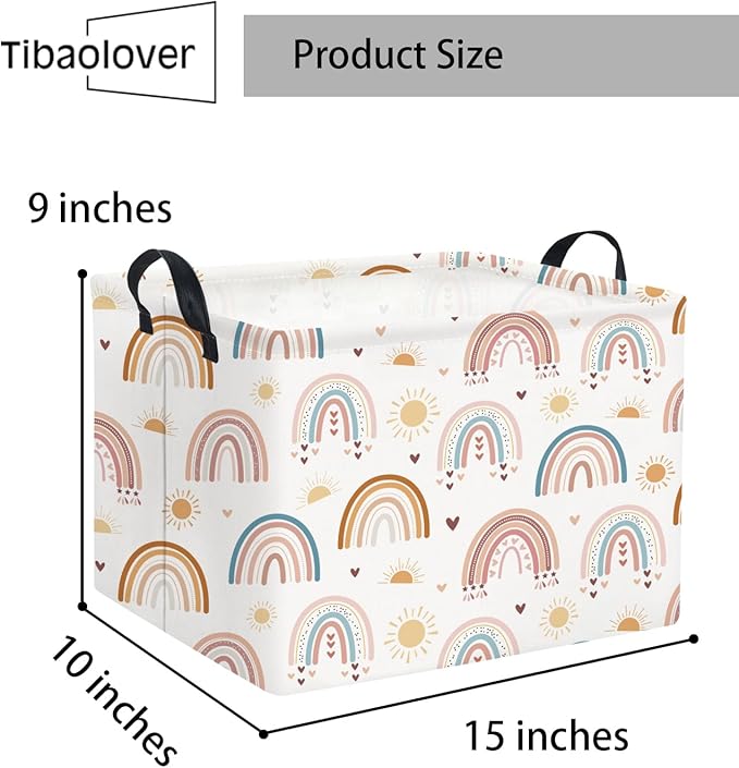 TIBAOLOVER Rectangular Rainbow Basket Baby Kids Storage Basket Cute Kids Toy Storage Bin Organizer Shelf Book Room Decor(Sun Rainbow)