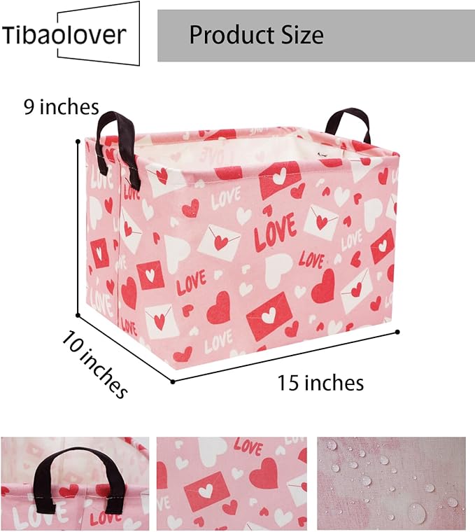 TIBAOLOVER Rectangular Pink Basket Heart Basket Baby Girls Basket Valentines Gift Basket Cute Kids Toy Storage Bin Organizer Shelf Book Basket Love Room Decor(Valentines Basket)