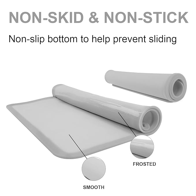 KVK Silicone Placemat for Toddles Kids Non-Slip Reusable Portable Baby Placemats for Restaurant Stain-Proof Children Food Mats Eating Table Mat 2 Pack (Silver Gray)