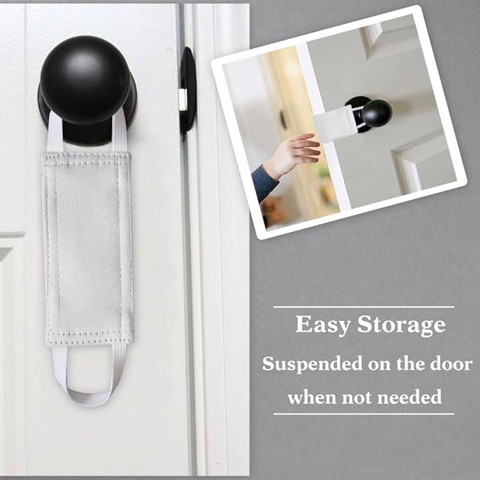 PONY DANCE Baby Door Latch Cover Closer - Nursery Door Silencer with Strong Elastic Straps, Thick Solid Cushion for Noise Reduction, Prevents Slamming, 3 Pieces, 4W x 2L Inches, Greyish White