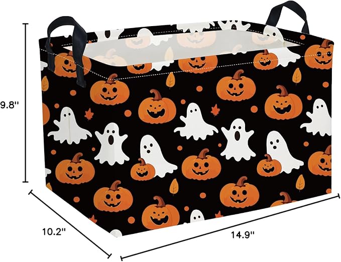 Essme Rectangular Halloween Basket,Ghost Baskets Empty with Handles,Cute Baskets for Kids Halloweens Room Decor,Boys and Girls, Candy Basket,(Cute Ghost)