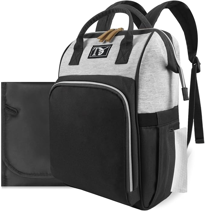 Packino Diaper Bag Backpack for Women - Multifunction Travel Essentials Baby Diaper Bag with Changing Pad, Large Backpack Baby Girl Boy, Insulated Bottle Holders & Stroller Straps (Black+Gray)