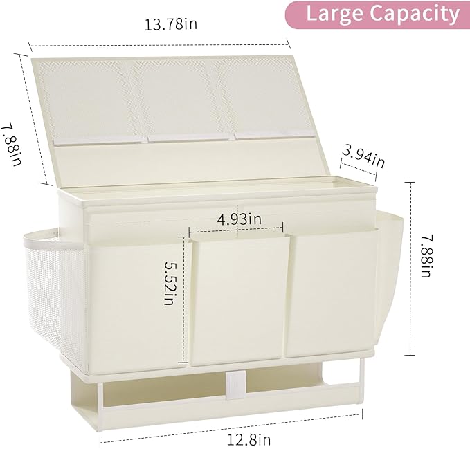 Bedside Caddy Bedside Organizer,Bed Caddy with 11 Pockets and Power Strip Holder,Versatile Bedside Storage Caddy for Home,Dorm,Bunk,Hospital,Crib Bed (White)