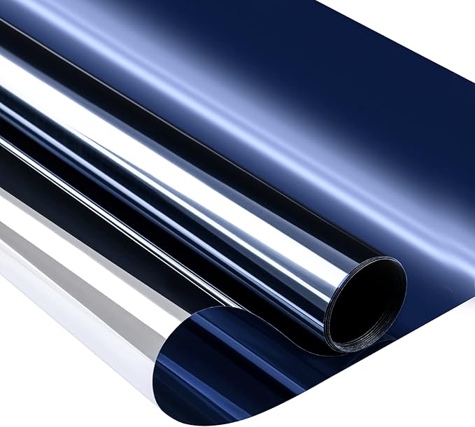 Niviy One Way Window Film Daytime Privacy Mirror Effect Reflective Window Tint for Home Self Adhesive UV Sun Blocking Heat Control Glass Door Films 23.6 x 78.7 inches Blue Silver