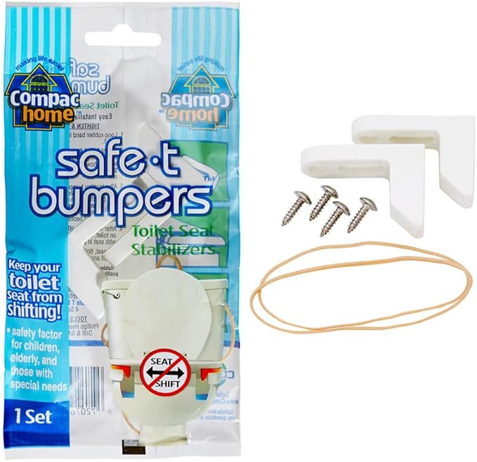 COMPAC Home Stabilizers T Bumpers, Lock Place, Keeps Children, Elderly, Disabled Safe from Slipping Off Shaking, Moving or Wobbly Toilet Seat (1 Set), White, 1 Count (Pack of 1)