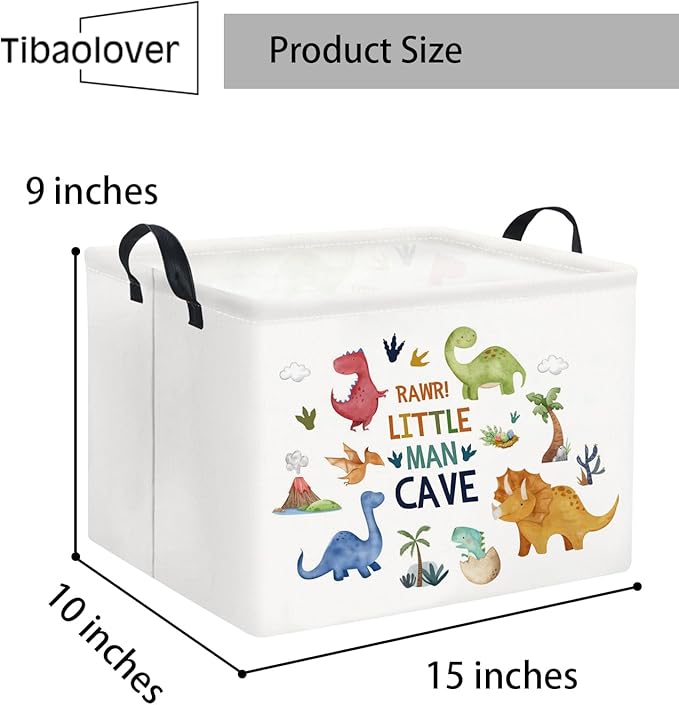 TIBAOLOVER Rectangular Kids Storage Basket Baby Storage Basket with Handles for Home Kitchen Boys and Girls Cute Toy Storage Bin Organizer Shelf Book Room Decor(Dinosaur)