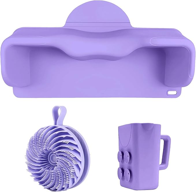 nestery Hair Washing Station for Kids, Silicone Portable Shampoo Bowl and Elderly with Rinse Cup & Scalp Massager, Hair Washing Basin for Sink or Bathtub at Home with Neck Support Purple