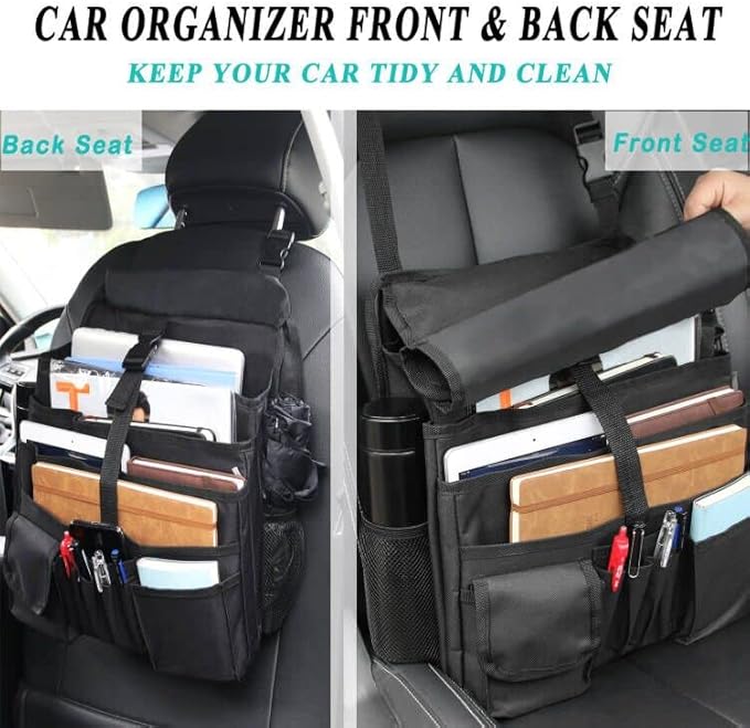 ECWKVN Car Seat Organizer with Tablet & Laptop Storage – Multipurpose Front & Backseat Organizer with Cup Holder, Adjustable Strap & Durable Buckles – Ideal for All Trucks,Suv,Vans