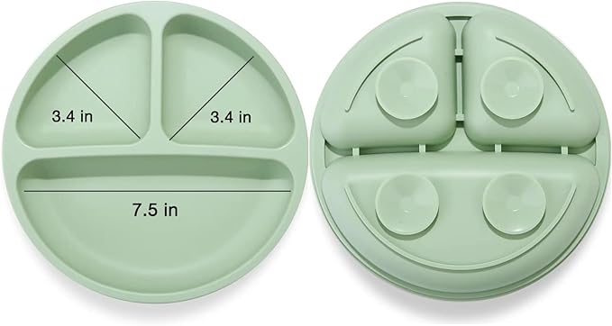 PandaEar 3 Pack Toddler Plates, Silicone Divided Suction Plate for Babies, BPA-Free 100% Food-Grade Silicone Unbreakable Baby Plate (Brown/Blue/Green)
