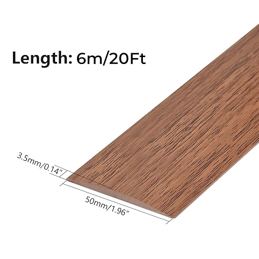 Vinyl Floor Transition Strip, Self Adhesive Floor Cover Strips PVC Laminate Threshold Strip Bar Flat Divider Strip for Joining Floor Gaps, Doorways Threshold, Carpet, 2" Wide (Brown Wood Grain, 20Ft)
