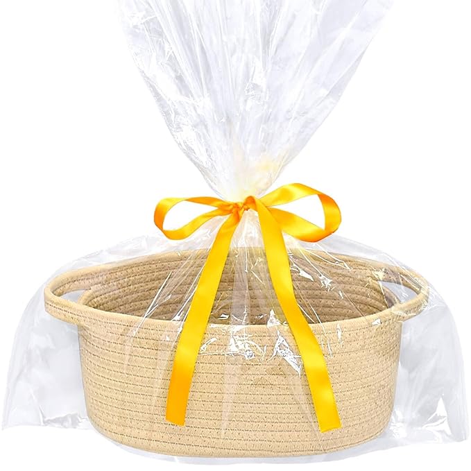 ABenkle Small Woven Easter Basket with Handle, 12x8x5 inches, Durable Storage Basket, Gift Wrap Ready with Ribbon