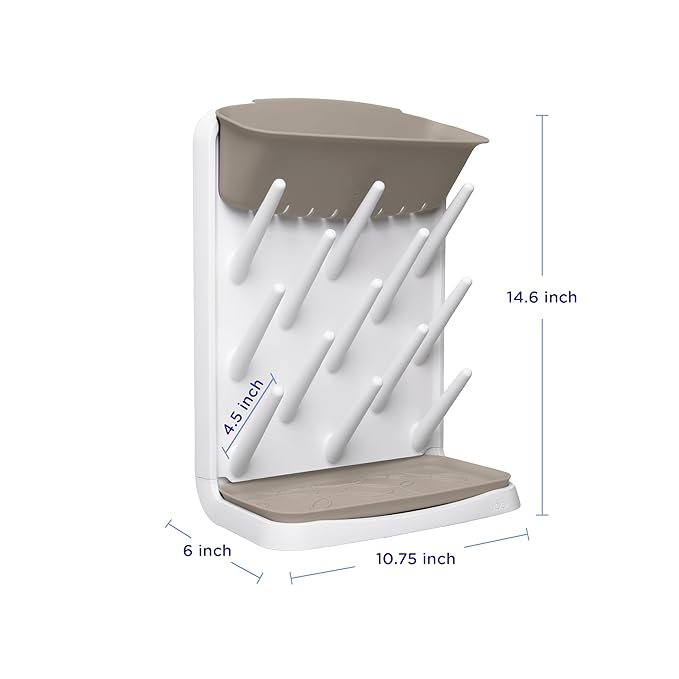 Ubbi Vertical Baby Bottle Drying Rack, Space Saving Countertop Drying Rack Baby Accessory, Taupe