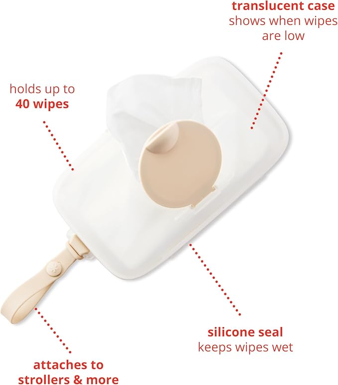 Skip Hop Baby Wipes Dispenser Case, Holds Up to 40 Wipes, Grab & Go Travel Wipe Holder with Snug Seal, Oat
