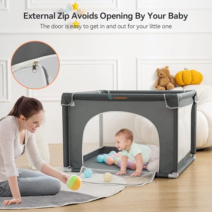 COMOMY Playpens for Babies and Toddlers, Small Baby Play Pens, Activity Center for Safe and Non-Slip Baby Fence, Full Mesh Design, Indoor & Outdoor Kids Activity Center (Dark Grey, 36"x36")