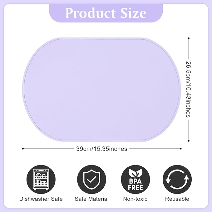 yuuzue Silicone Placemat Set of 4, Heat Resistant Placemats for Dinning Table, Reusable Portable Kids Baby Placemats, Waterproof Stain-Proof Toddler Food Mats, Easy to Clean Silicone Mat Oval Placemat