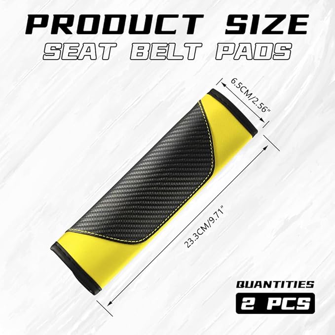 2PCS Car Seat Belt Cover Pad, Soft Carbon Fiber Leather Seatbelt Shoulder Protector for a More Comfortable Driving, Universal Safety Belt Strap Cover to Protect Your Neck (Yellow)