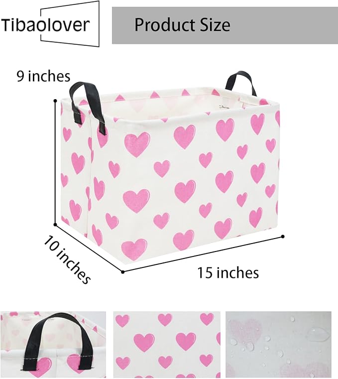 TIBAOLOVER Rectangular Pink Basket Heart Toy Basket Baby Girls Basket Love Gift Basket Cute Kids Toy Storage Bin Organizer Shelf Book Basket Love Room Decor(Pink Love)