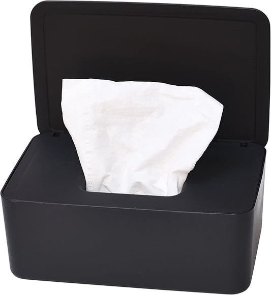 Diaper Wipes Dispenser, Tissue Storage Box Case, Wet Wipe Dispenser Holder with Lid for Home, Office, Cars (Black)
