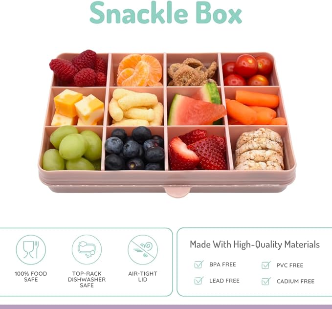 melii Snackle Box |12-Compartment Snack Container with Removable Dividers, BPA-Free Food Storage for Travel, School & On-the-Go Snacks, Kids & Family Organizer (Pink)