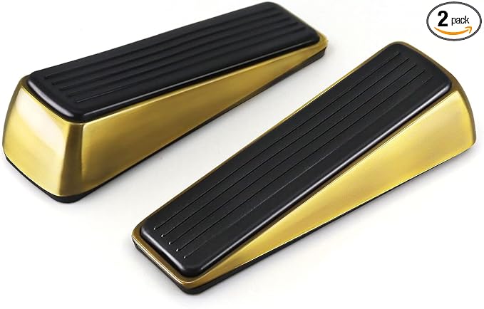 2 Pack Gold Door Stopper - Modern Brass Heavy Duty Door Stop - Large Wedge Holds Doors Firmly and Doesn't Budge - Made of Rubber and Zinc Alloy, Door Weights for Home Premium Door Stopper Office(Gold)