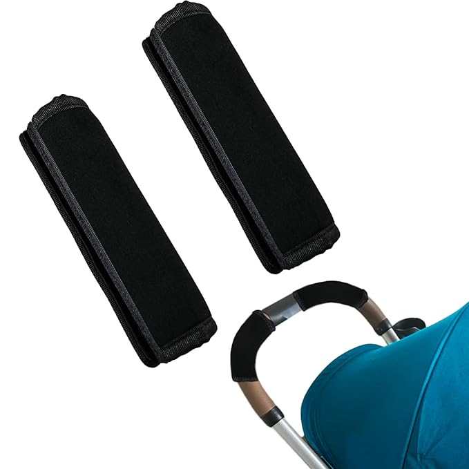 2 Pack 6.3 ×5.51in Armrest Handle Cover, Universal Pushchair Protector Handlebar Sleeve Bumper Dust Proof Handle Accessories Removable Fabric Pushchair Case Grip Bar Replacement Arm Covers(Black)