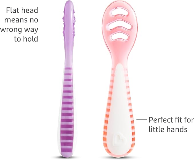 Munchkin® Gentle Dip™ Baby Spoons for Self Feeding and Baby Led Weaning, 3 Pack, Pink/Purple