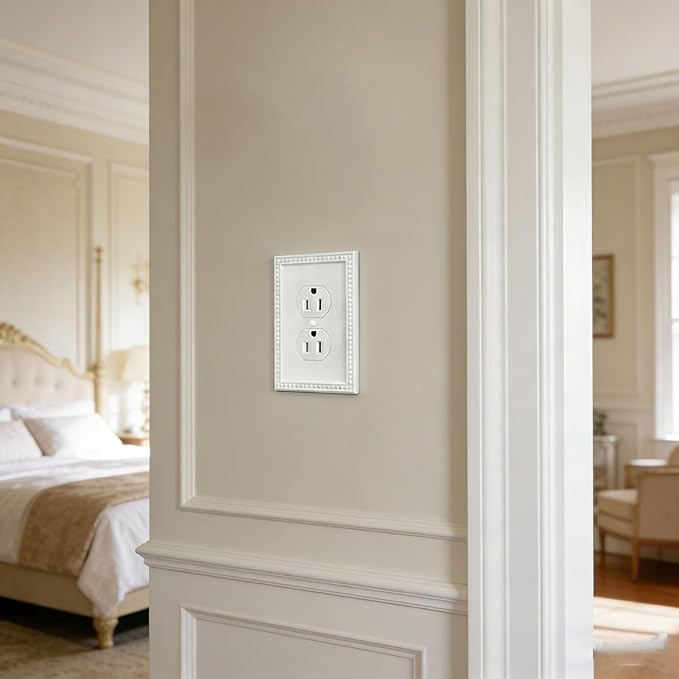 20 Pack Mid-Size Duplex Wall Plates 1-Gang Switch Outlet Electrical Cover Plate Unbreakable Thermoplastic Faceplate for Light Receptacle Outlet Switch, Classic Beaded Relief Design, White