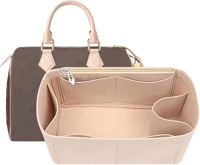 Lckaey Purse Inserts for Speedy 30 Organizer Insert, for monogram bag, HandBag protective insert Tote Bag and hand bag protector, organizer insert 1083Khaki-L