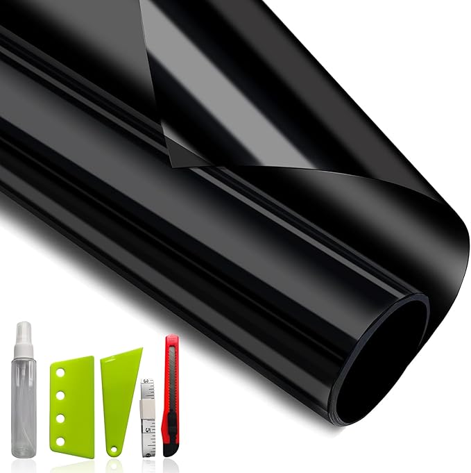 NIDOJP Blackout Window Privacy Film with Tool Kits,100% Sunlight Heat Blocking Windows Cover Tinting Film, Anti UV Scratch Resistant for Home Nursery Bedroom Office Glass