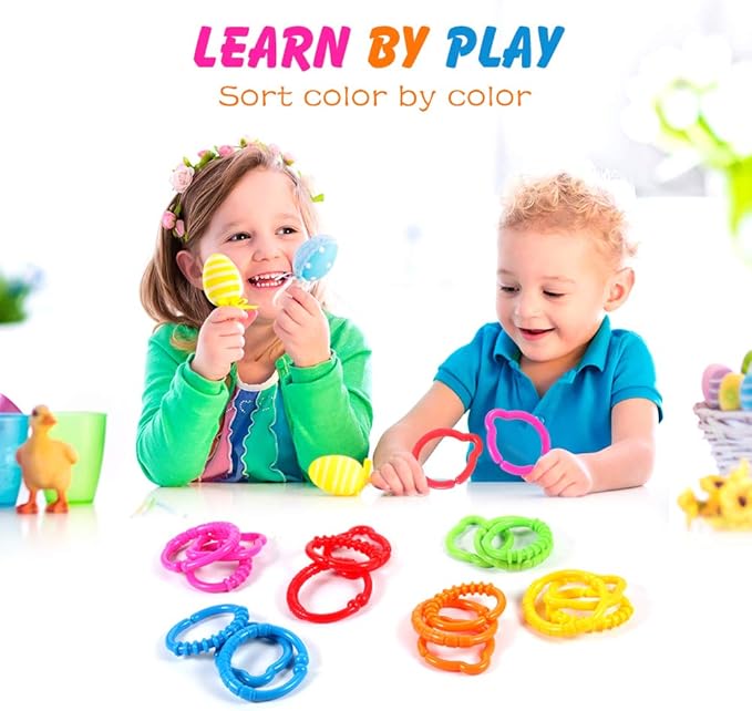 HAHA Baby Link-to-Go Connecting Rings Toy Hanging Stroller Car Seat Crib Playmat Attach Toys Infant Newborn Boy Girl Clip On Early Education Learning Travel Accessory Set