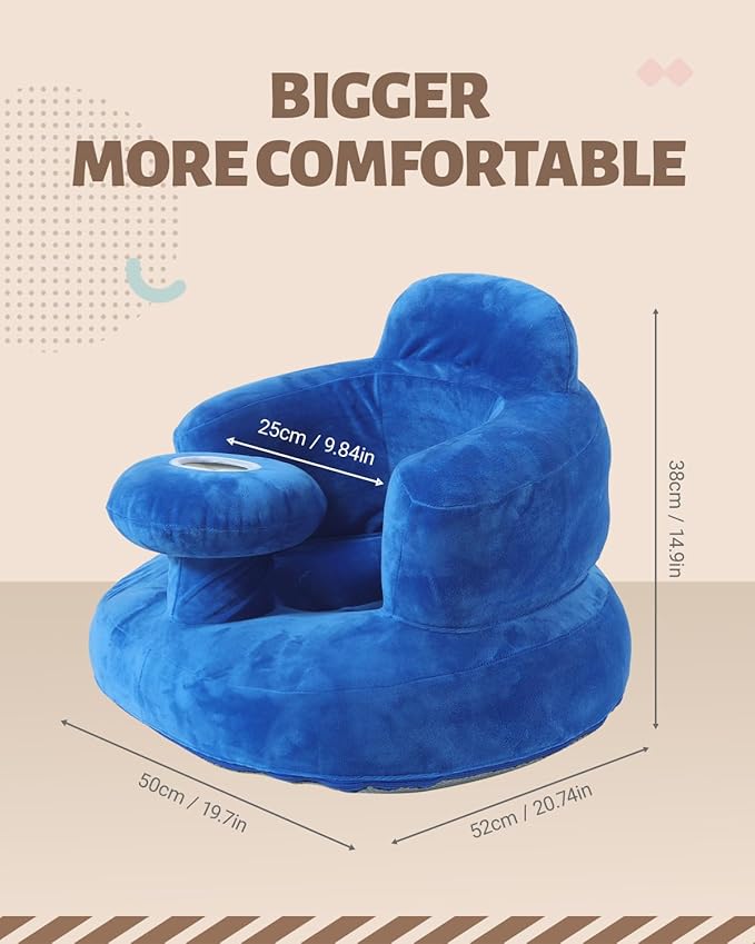 AGITVPS Velvet-Covered Inflatable Baby Seat with Built-in Pump | A Supportive Bumbo Seat for Babies 3-36 Months | Perfect for Learning to Sit, Feeding, Floor Time & Camping (Velvet Tray-Blue)