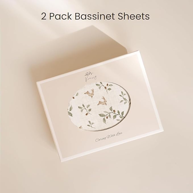 Konssy 2 Pack Muslin Changing Pad Cover for Baby Girls Boys 100% Cotton Fitted Diaper Changing Table Cover Set, Soft Changing Pad Sheets (Rabbit,Fog Green)