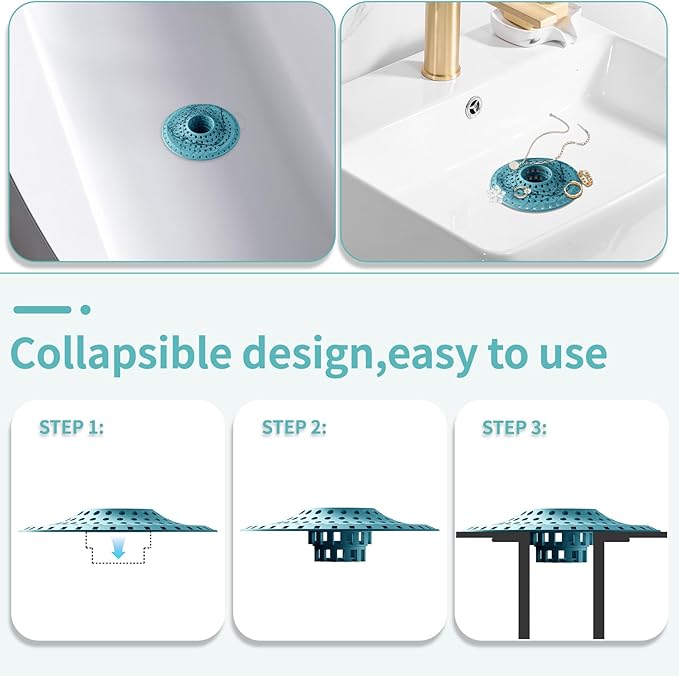 Aluvor Shower Hair Drain Catcher, Silicone Bathtub Drain Hair Catcher Strainer, All-in-one Tub Hair Catcher Drain Protector for 1.48'' to 1.76'' Regular Drains, 3PCS/Light Blue