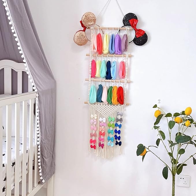 Headband Holder Hair Bows Organizer for Girls, Baby Headbands Hair Accessories Organizer Storage Wall Hanging Decor for Toddler Girls Room