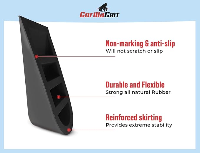Extra Large Rubber Door Stoppers - Heavy Duty Door Stop Wedge, Jumbo Flexible Door Holder - Black 4 Pack - Non Marking Anti Slip Jammer