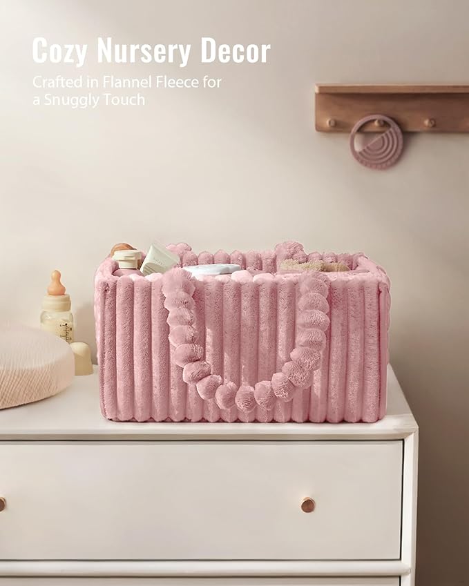 Blissful Diary Flannel Diaper Caddy Organizer, included Gift Packaging, Cozy Nursery Storage Basket, Gift for Baby Shower, Newborn Essentials, Blush Pink