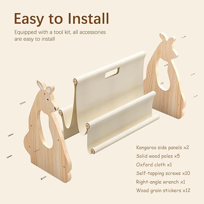 Lullulii Double Sided Kids Bookshelf –2 Tier Portable Toddler Bookshelf,Book Shelf for Kids Rooms & Playroom,Wooden Montessori Baby Bookshelf,Toddler Book Display Shelves (Nature, Kangaroo)