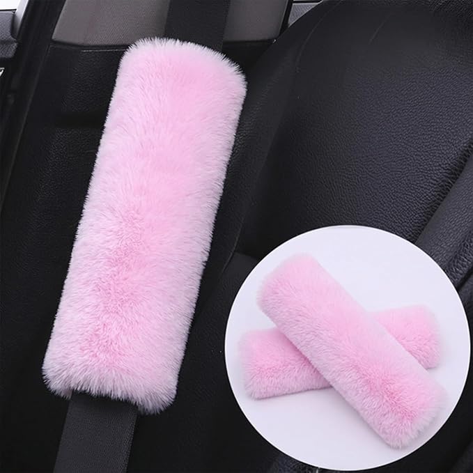 "2-Pack Soft Plush Seatbelt Covers for Kids - Comfortable Seat Belt Cushion for Newborns - Car Seat/Stroller Strap Accessories - Enhanced Driving Comfort & Protection (Baby Pink)