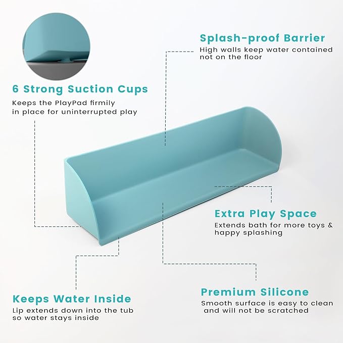 Silicone Bathtub Splash Guard with Strong Suction Cups, Bath Toy Holder & Water Spill Protector for Kids, No-Mess Play Shelf Organizer, Toddler Bath Essentials (Green)