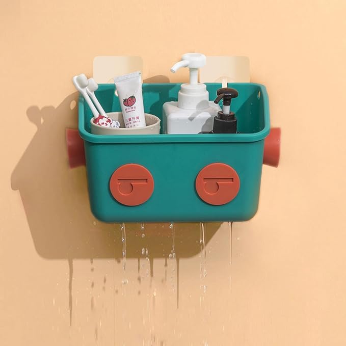 LUFOFOX Bath Toy Storage Organizer Basket, 3 Layers Colorful Robot Modeling Wall Mounted Kids Hanging Shower Caddy with Hooks for Shampoo